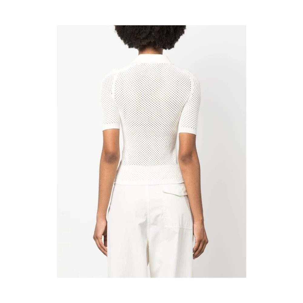 Off White Logo Intarsia Open-Knit Polo Sweater White Dames