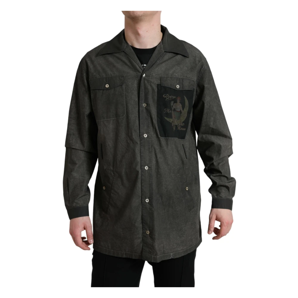 Dolce & Gabbana Donkergrijs Katoenen Knoopshirt Gray Heren