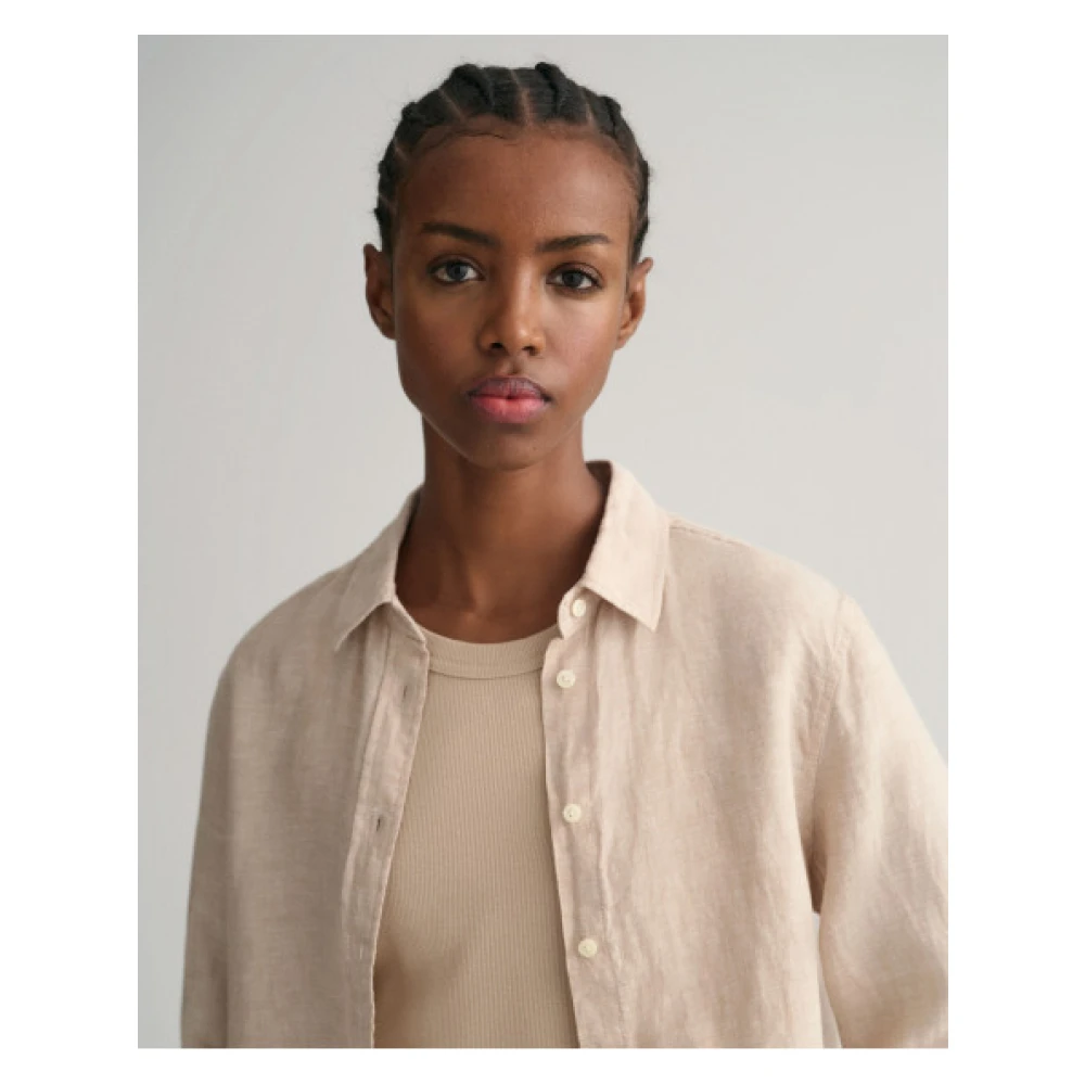 Gant Reguliere Linnen Chambray Overhemd Beige Dames