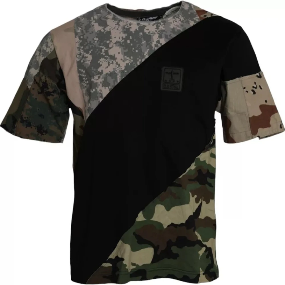 Dolce & Gabbana Camouflage Bomull Rund Hals Herr T-shirt Multicolor, Herr