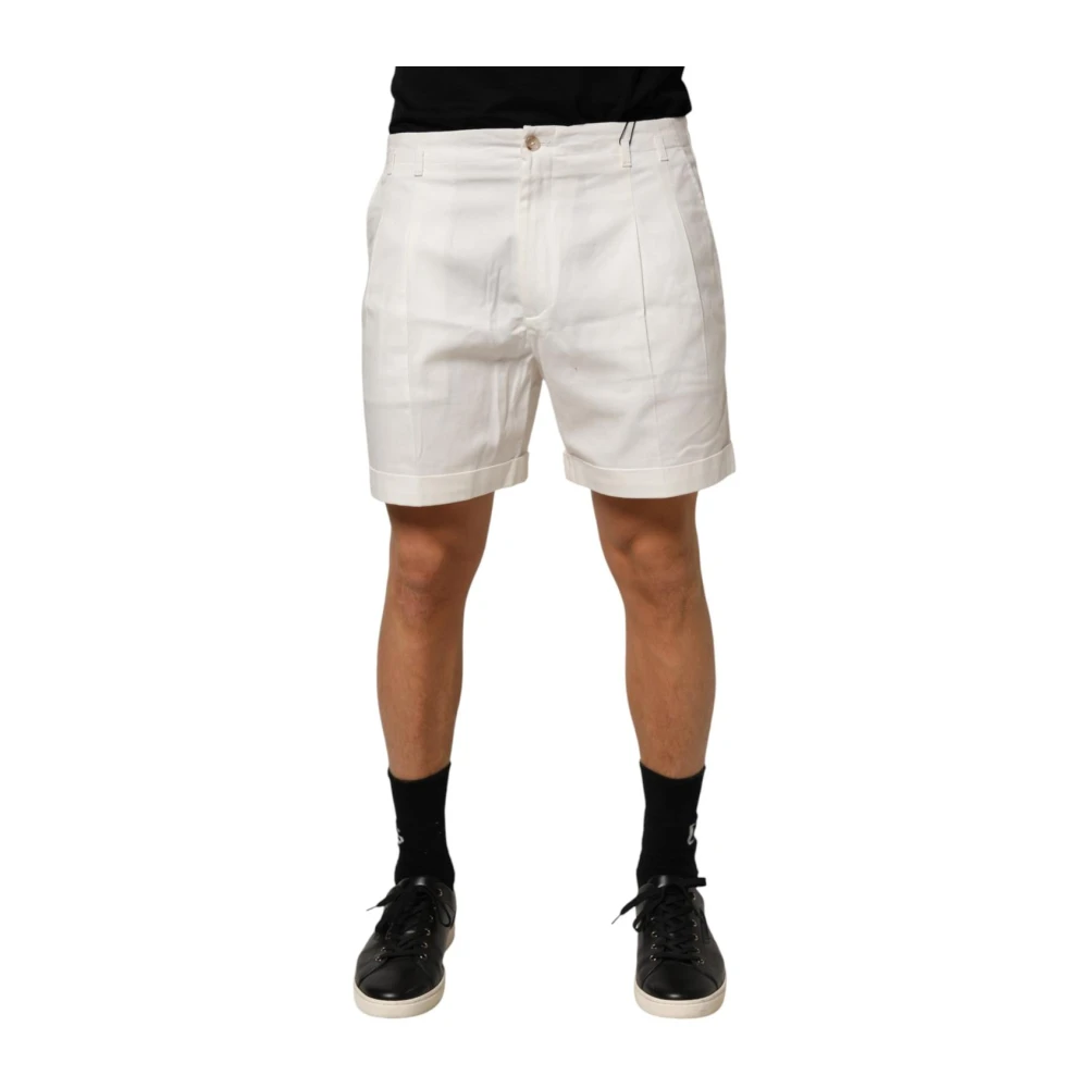 Dolce & Gabbana Men's White Cotton Mid Waist Bermuda Shorts