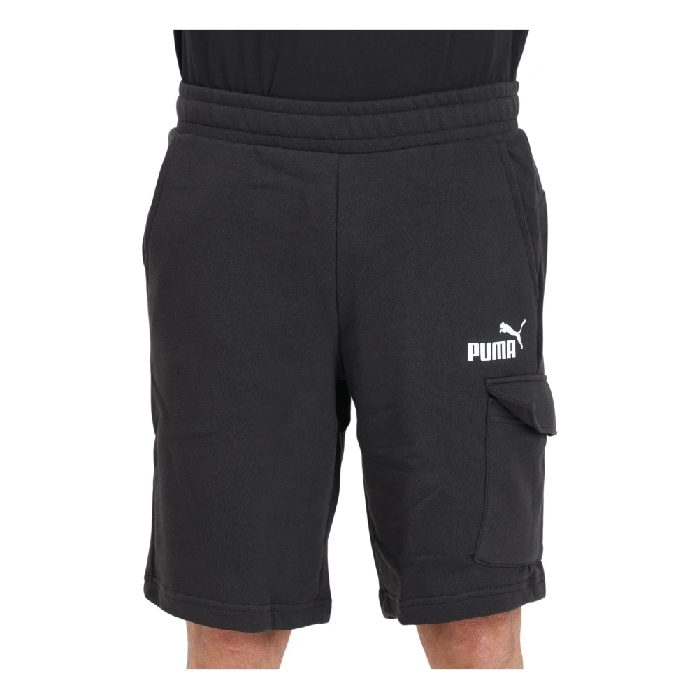 Puma Zwarte Logo Print Cargo Shorts Black Heren