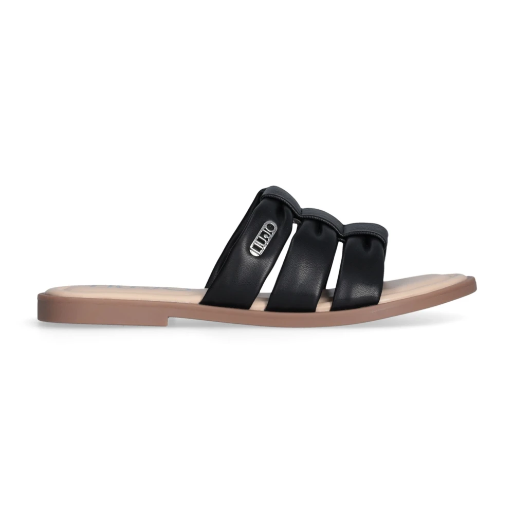 Liu Jo Women's Black Flat Sandals With Saffiano Print