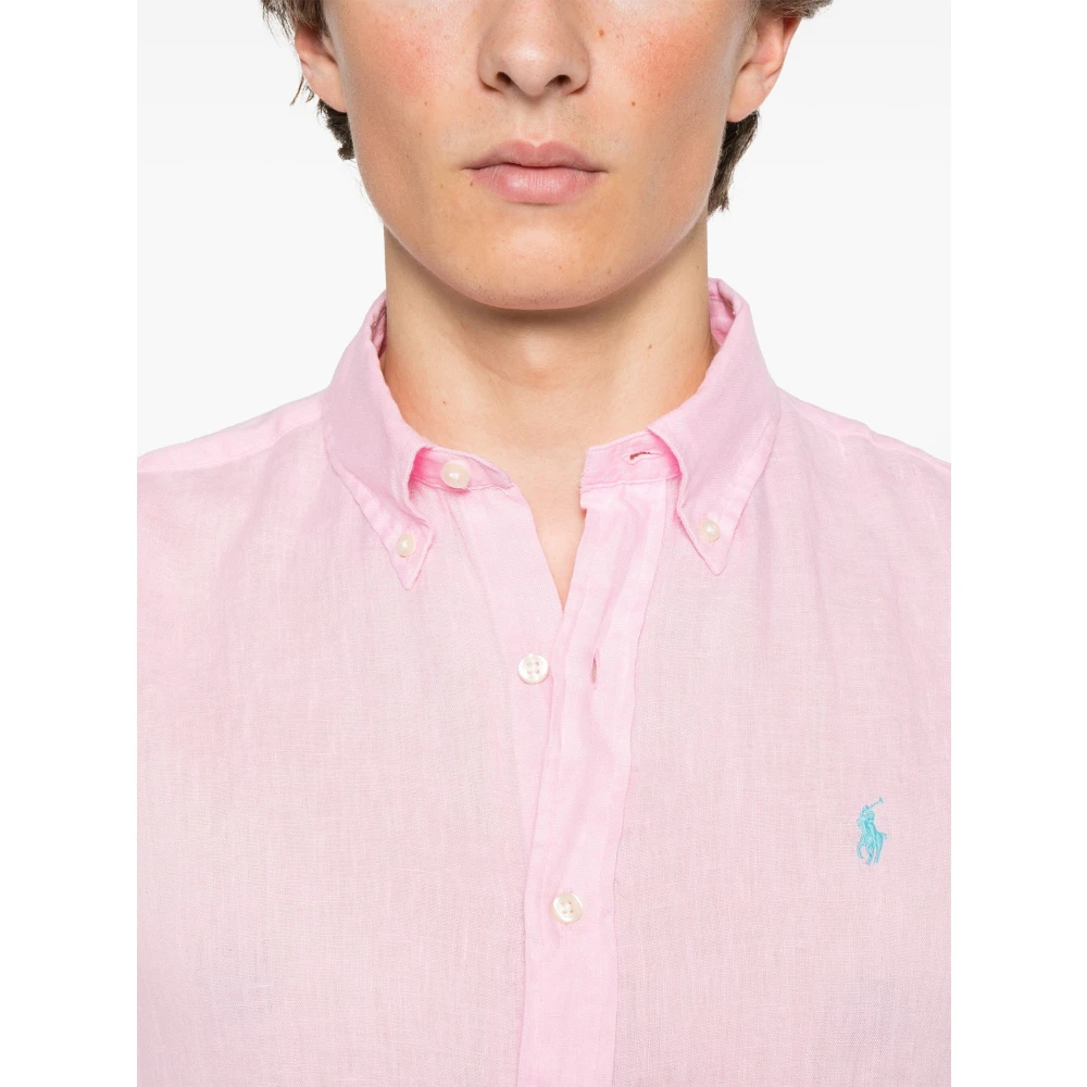 Polo Ralph Lauren Geborduurde Linnen Overhemd Pink Heren