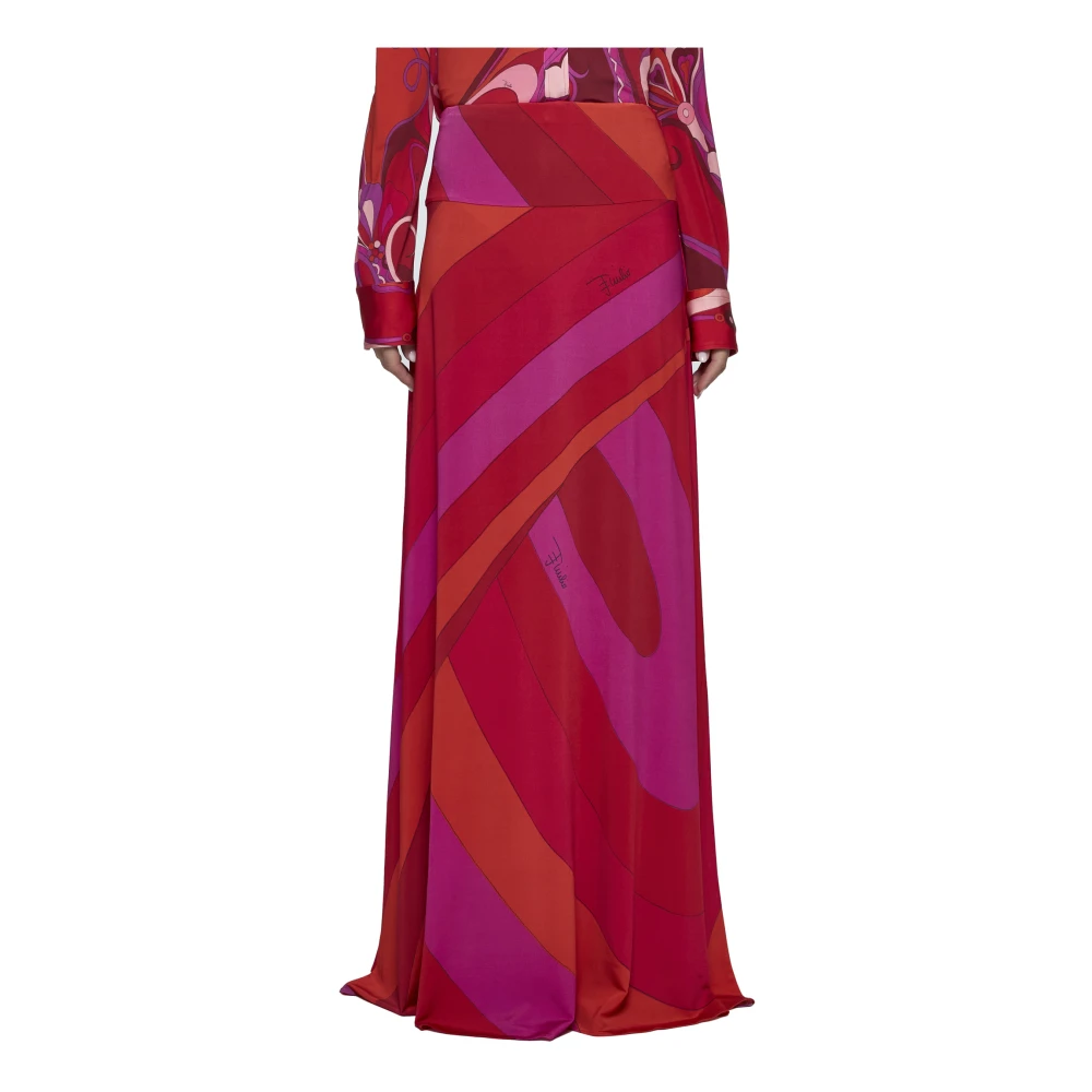 EMILIO PUCCI Abstract Print Lange Rok Red Dames