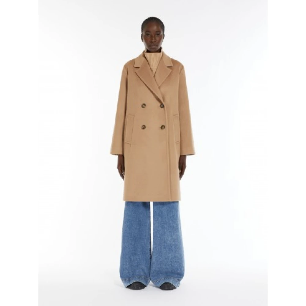 Max Mara Double-breasted wollen jas met brede revers Brown Dames