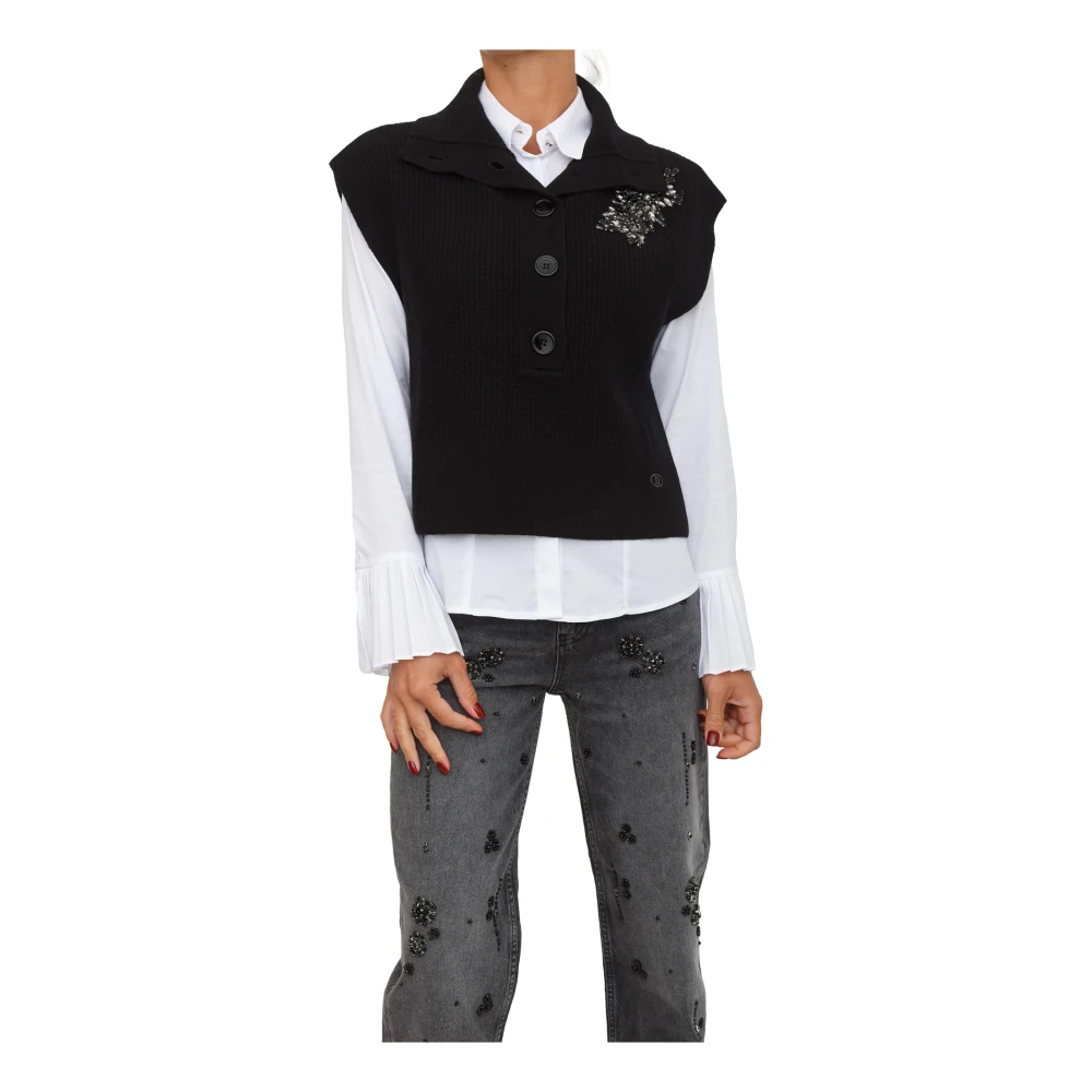 Liu Jo Svart Stickad Väst Med Strasstenar