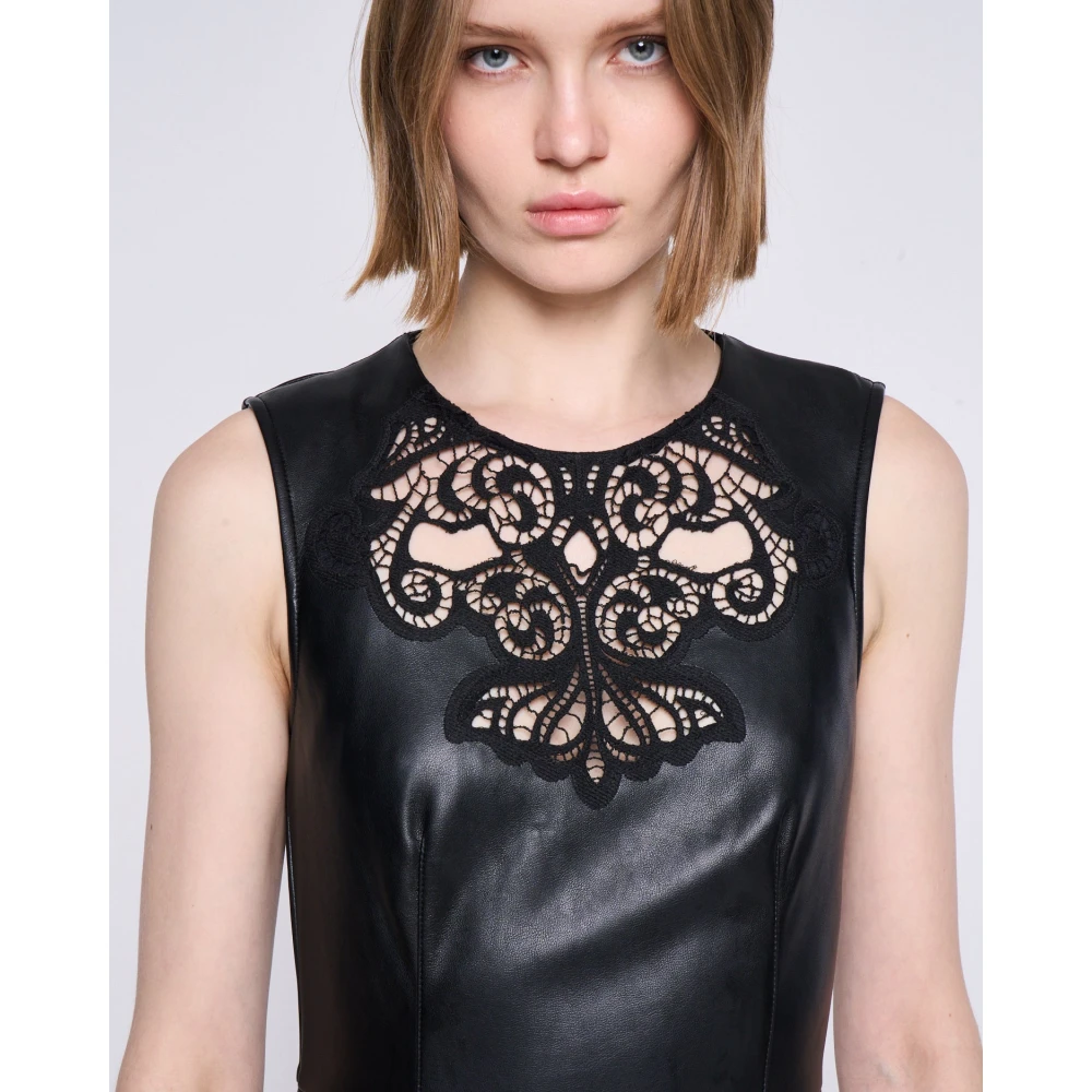 Silvian Heach Jurk met kant in imitatieleer Black Dames