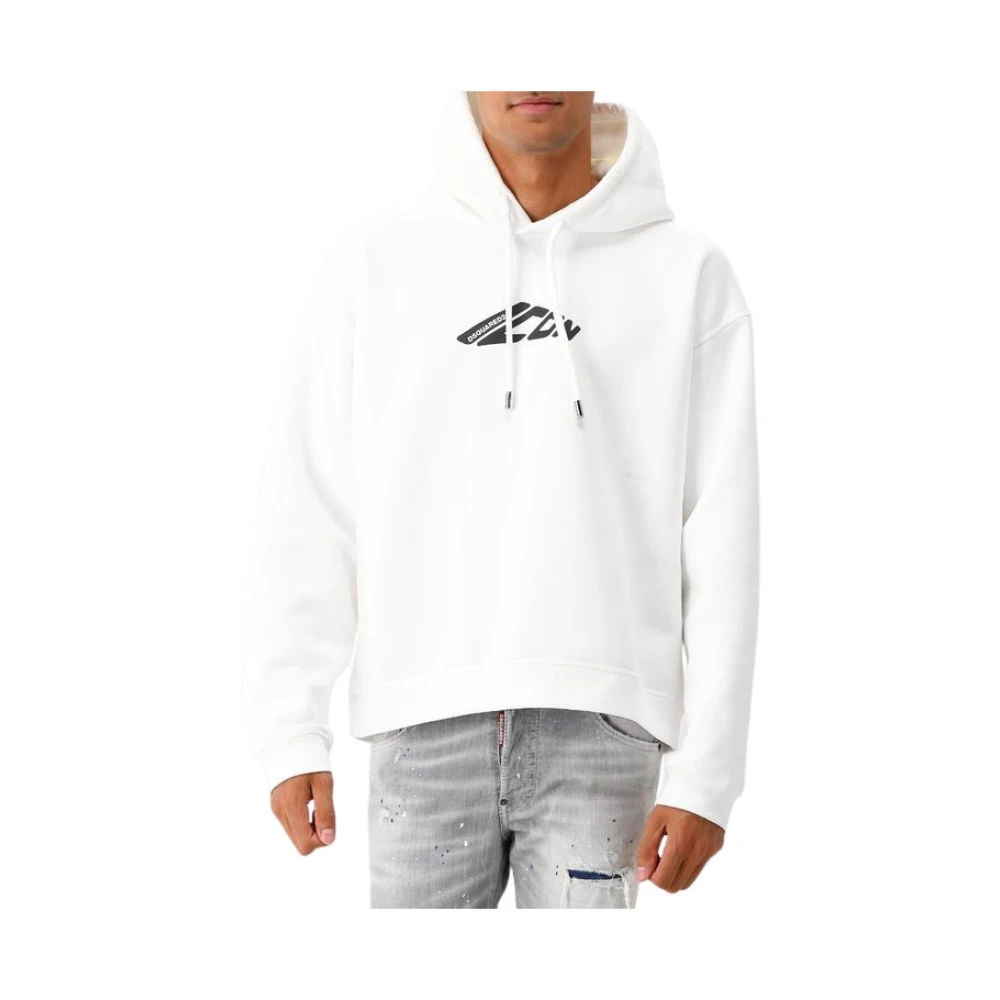 Dsquared2 Vit Icon Logo Hoodie White, Herr