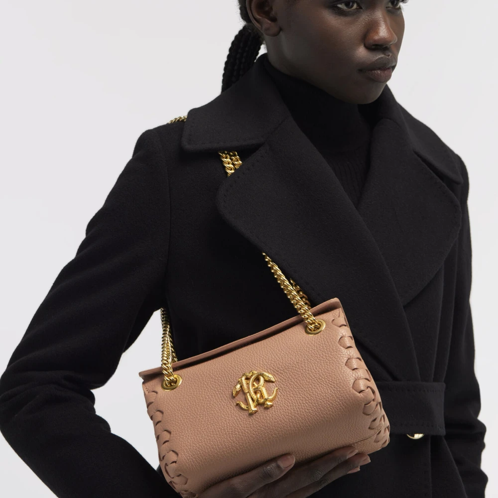 Roberto Cavalli Schoudertas van slangenleer met ketting Brown Dames