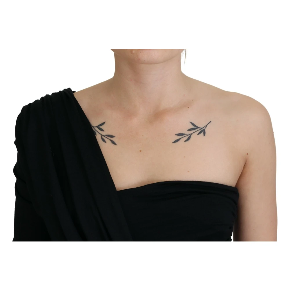 Dolce & Gabbana Elegant One-Shoulder Midi Dress Black Dames