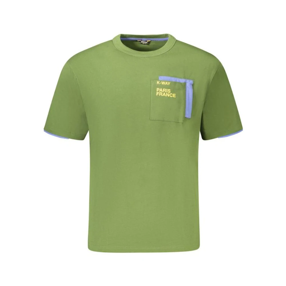 K-way Katoenen Crew-Neck T-shirt met Voorzak Green Heren