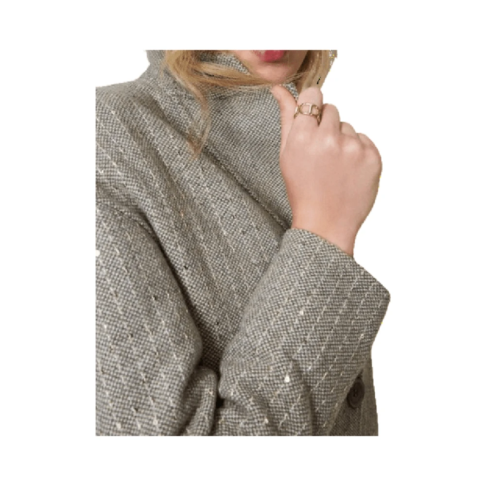 Twinset Grijze Pailletten Dubbel Doek Jas Gray Dames