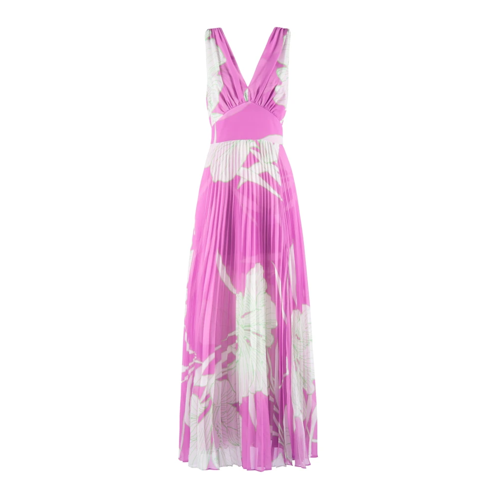 Nenette Kleurrijke Georgette Jurk met Plissé Rok Multicolor Dames