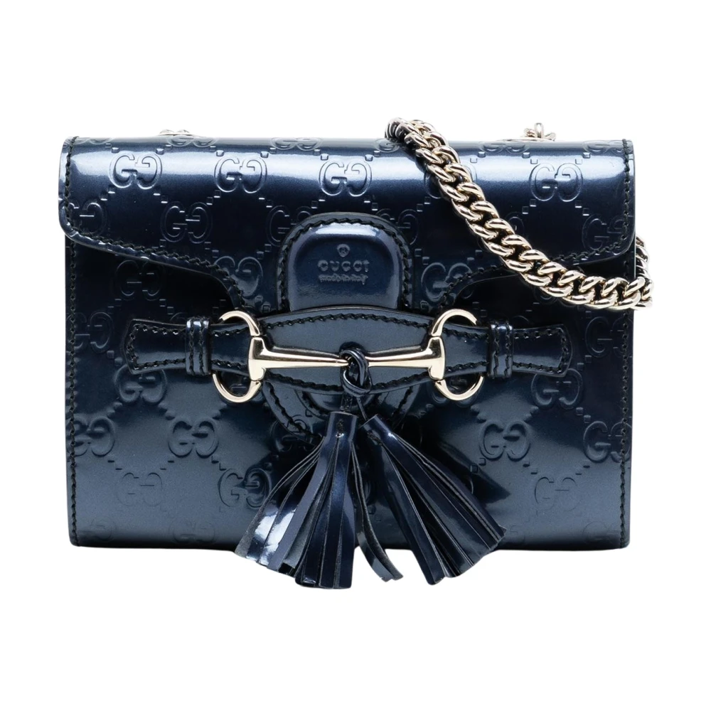 Gucci Vintage Women's Blue Vintage Cross Body Bags, One Size, Pre-Owned Embossed Leather Shoulder Bag