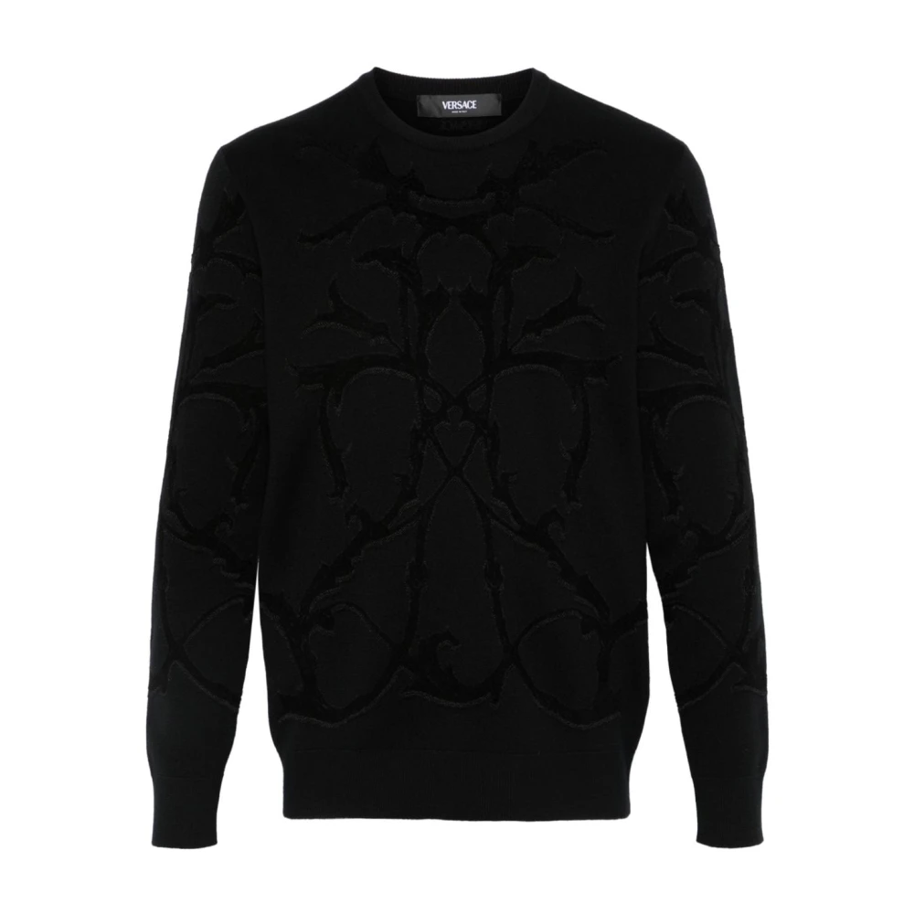 Versace Acanthus Wollen Trui Zwart Black Heren