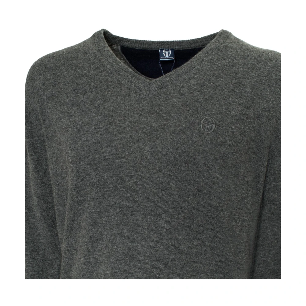 Sergio Tacchini V-hals Wollen Trui met Geribbelde Boorden en Zichtbaar Logo Gray Heren