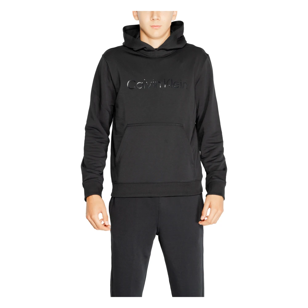 Calvin Klein Zwarte Bedrukte Hoodie Mannen Herfst Winter Black Heren