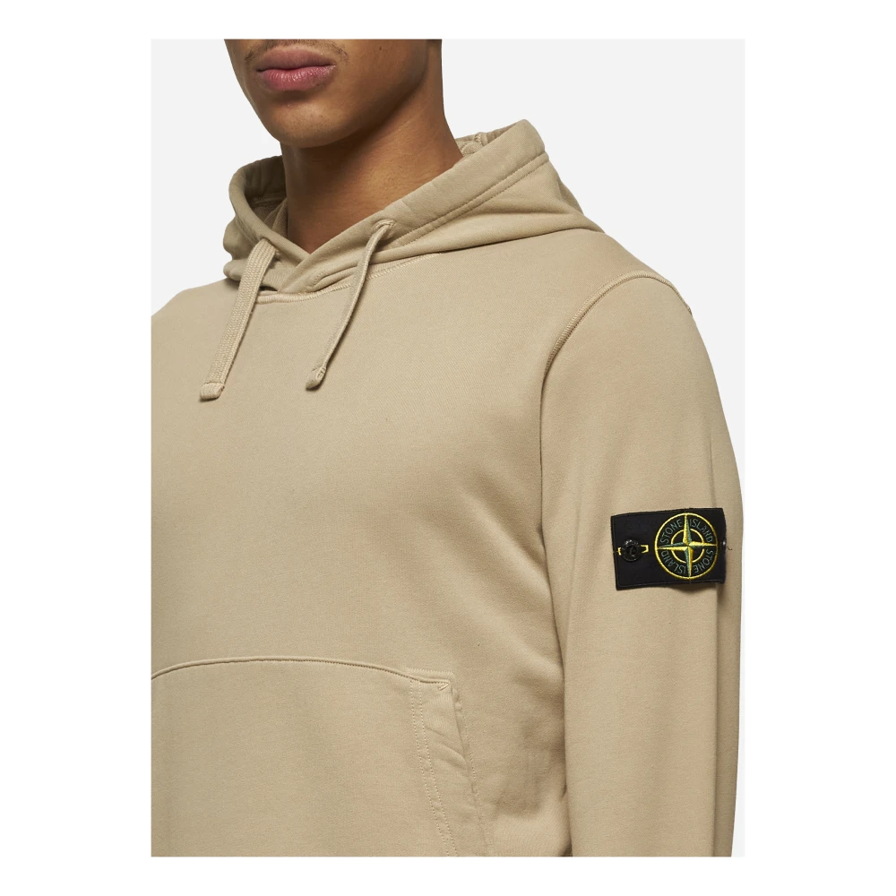 Stone Island Beige hoodie met badge en kangoeroezak Beige Heren