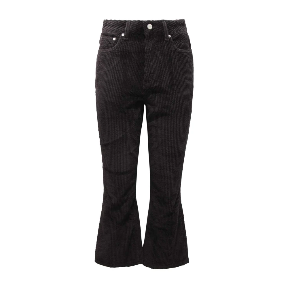 Ganni Black Cropped Corduroy Velvet Trousers - Female - Wide Trousers - W28 - Trousers