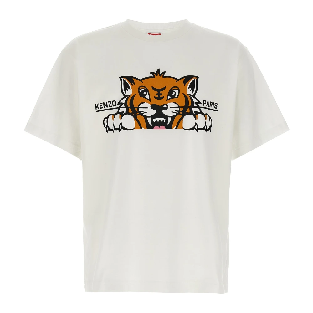 Kenzo Herr Vit Toppar M, Bomull, Happy Tiger Oversized T-Shirt