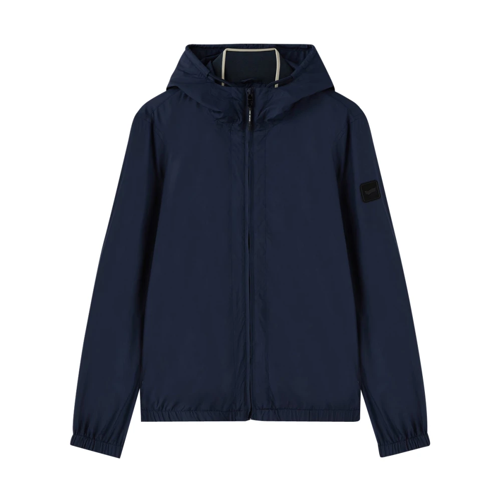 GAS Navy Blauw Nylon Hoodie Jas Blue Heren