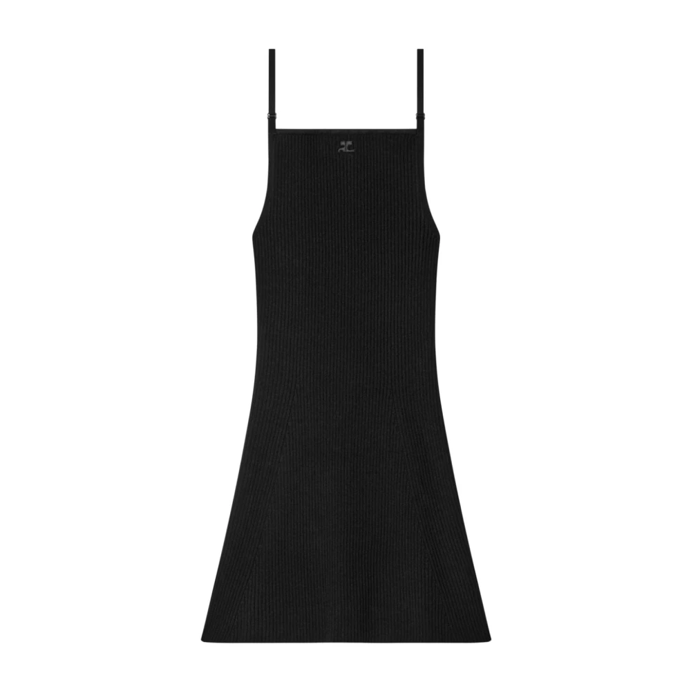 Courrèges Women's Black Short Dresses, M, Ribbed Viscose Dress