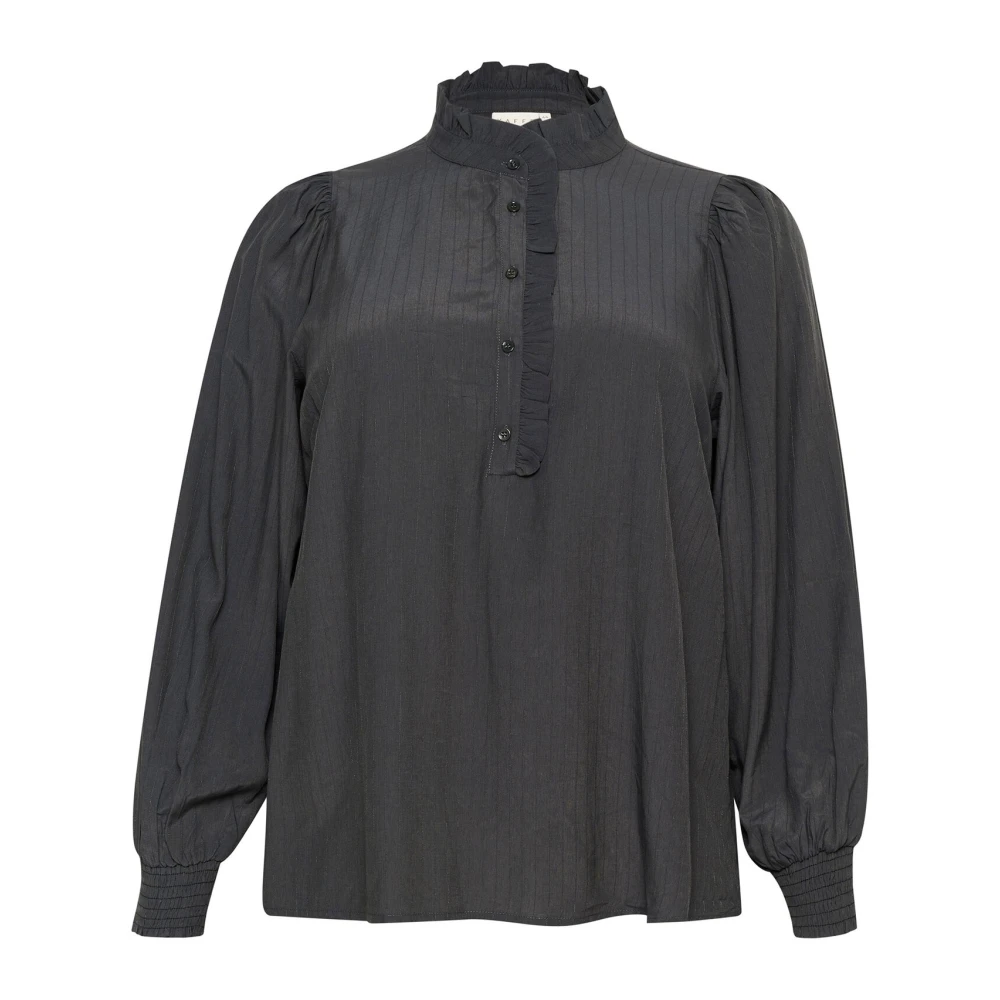 Kaffe Curve Zwart Oester Blouse met Pofmouwen Black Dames