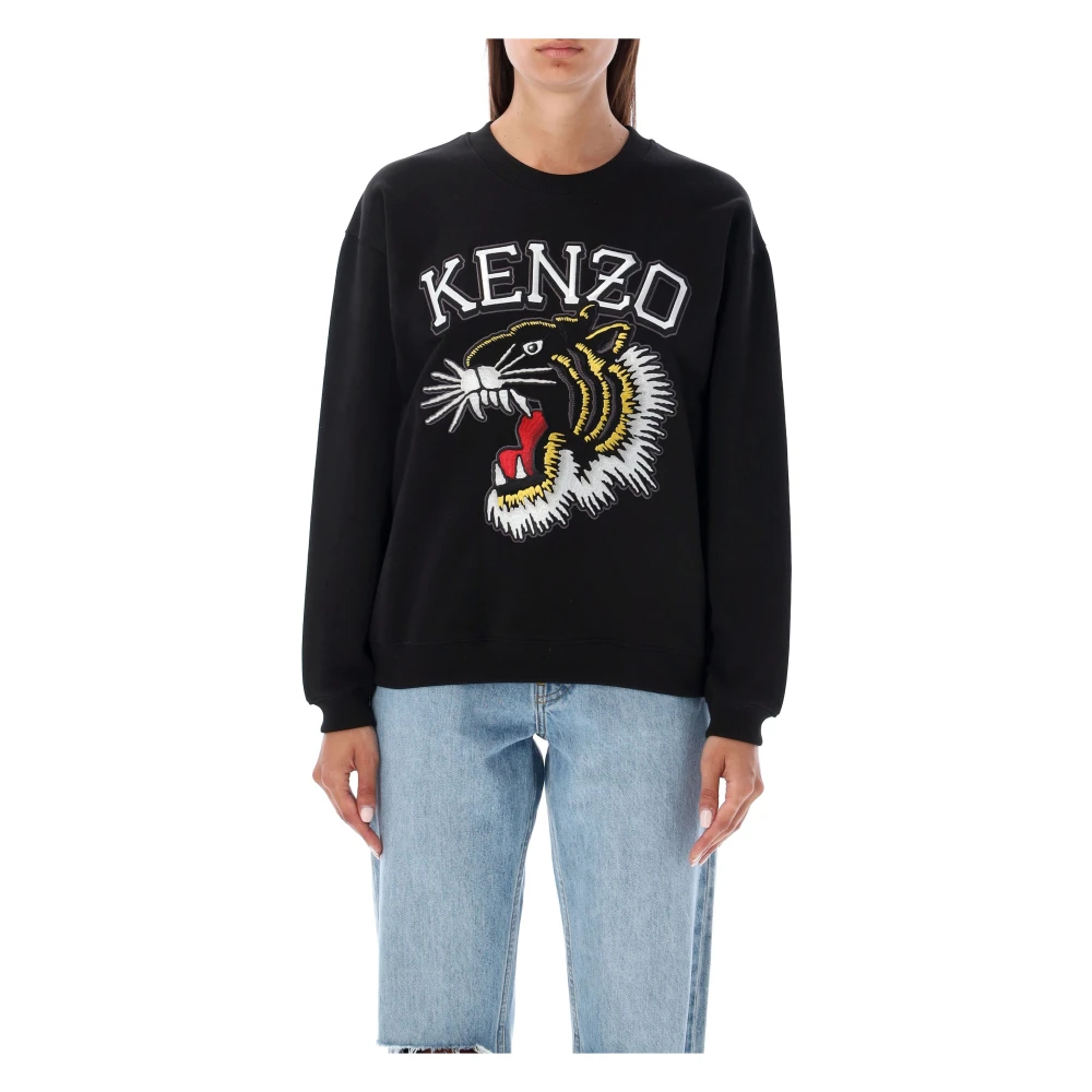 Kenzo Zwarte Tiger Fleece Varsity Sweater Black Dames