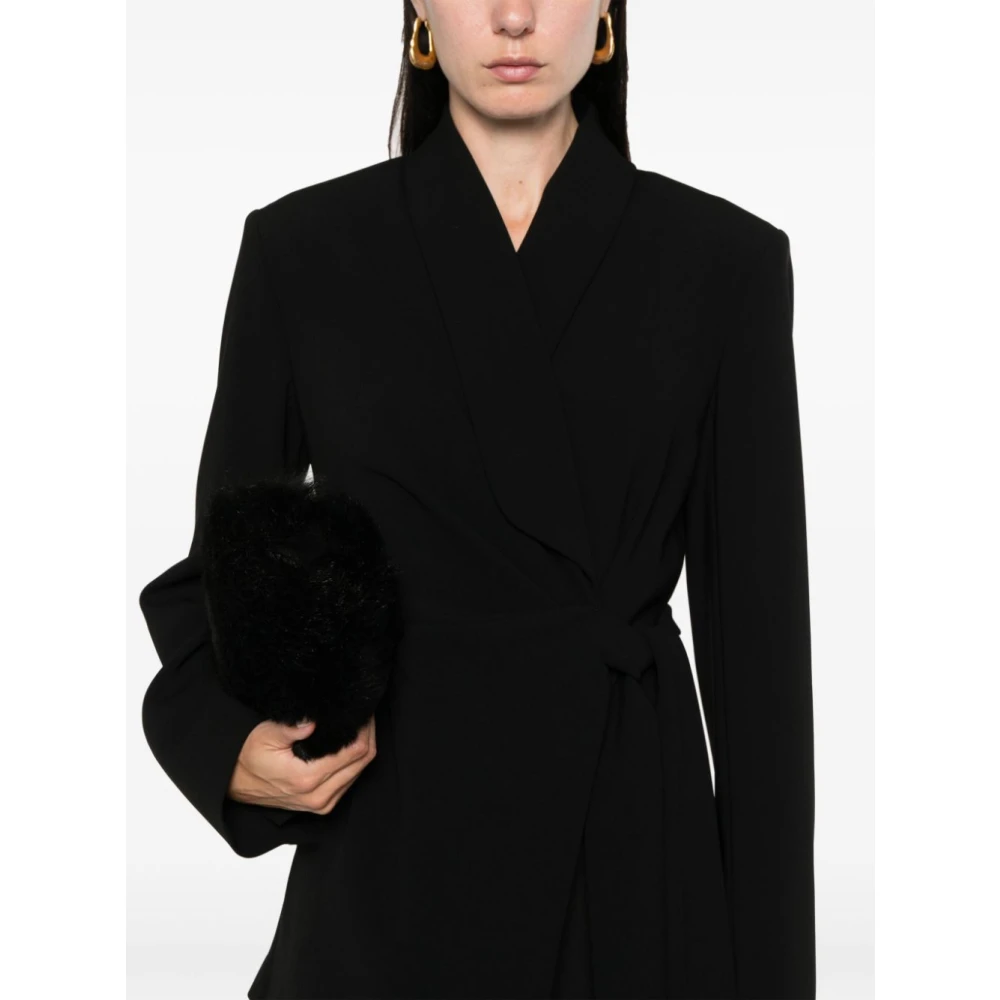 Max Mara Zwarte Wrapjas met Shawl Revers Black Dames