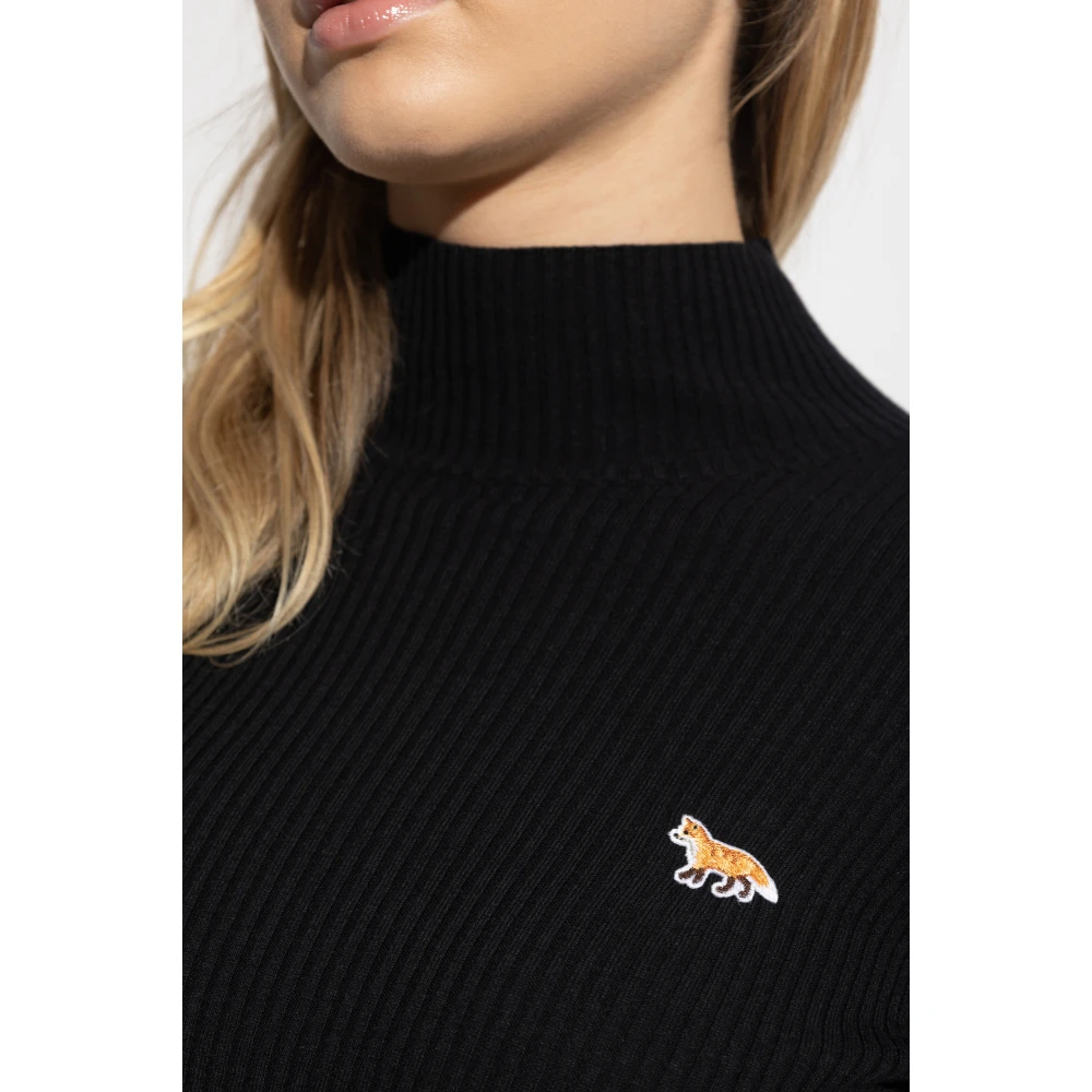 Maison Kitsuné Geribbelde top met opstaande kraag Black Dames