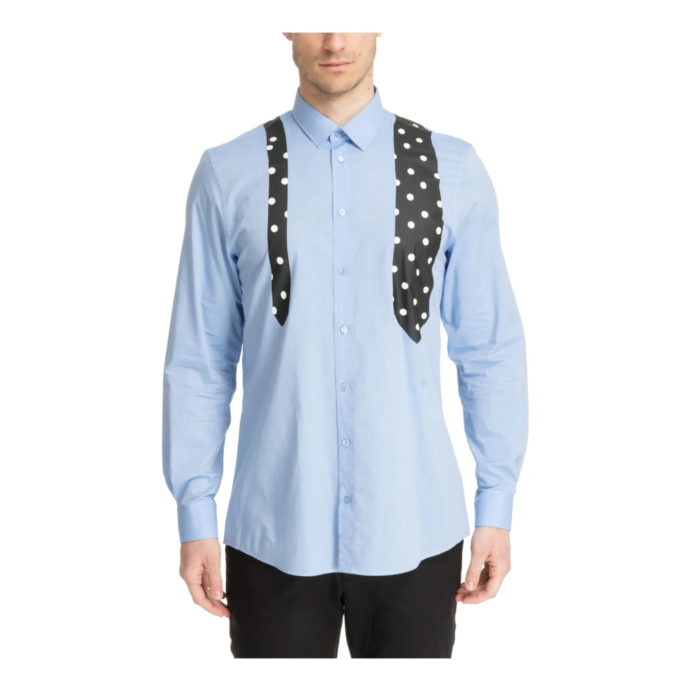 Moschino Men's Blue Casual Shirts,, Patterned Logo Shirt With Button Closure Extra Large