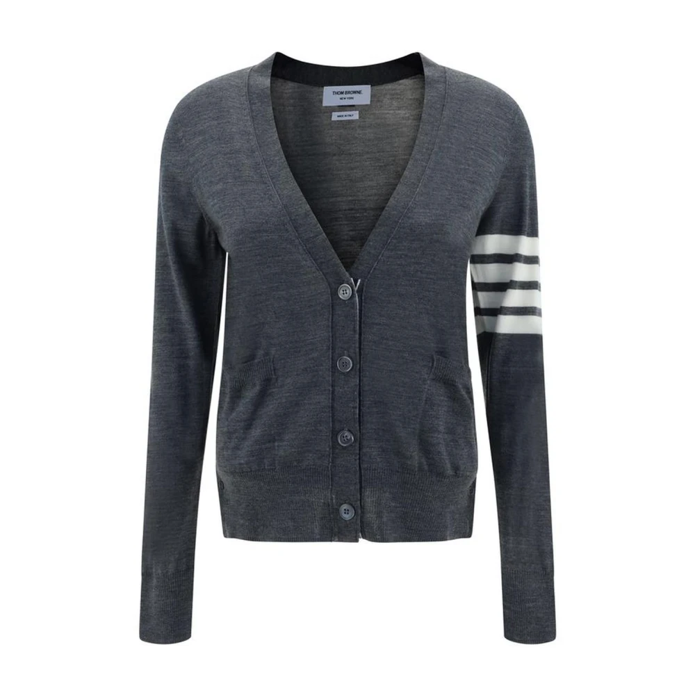 Thom Browne Geribbelde V-hals Wollen Vest met Zakken Gray Dames