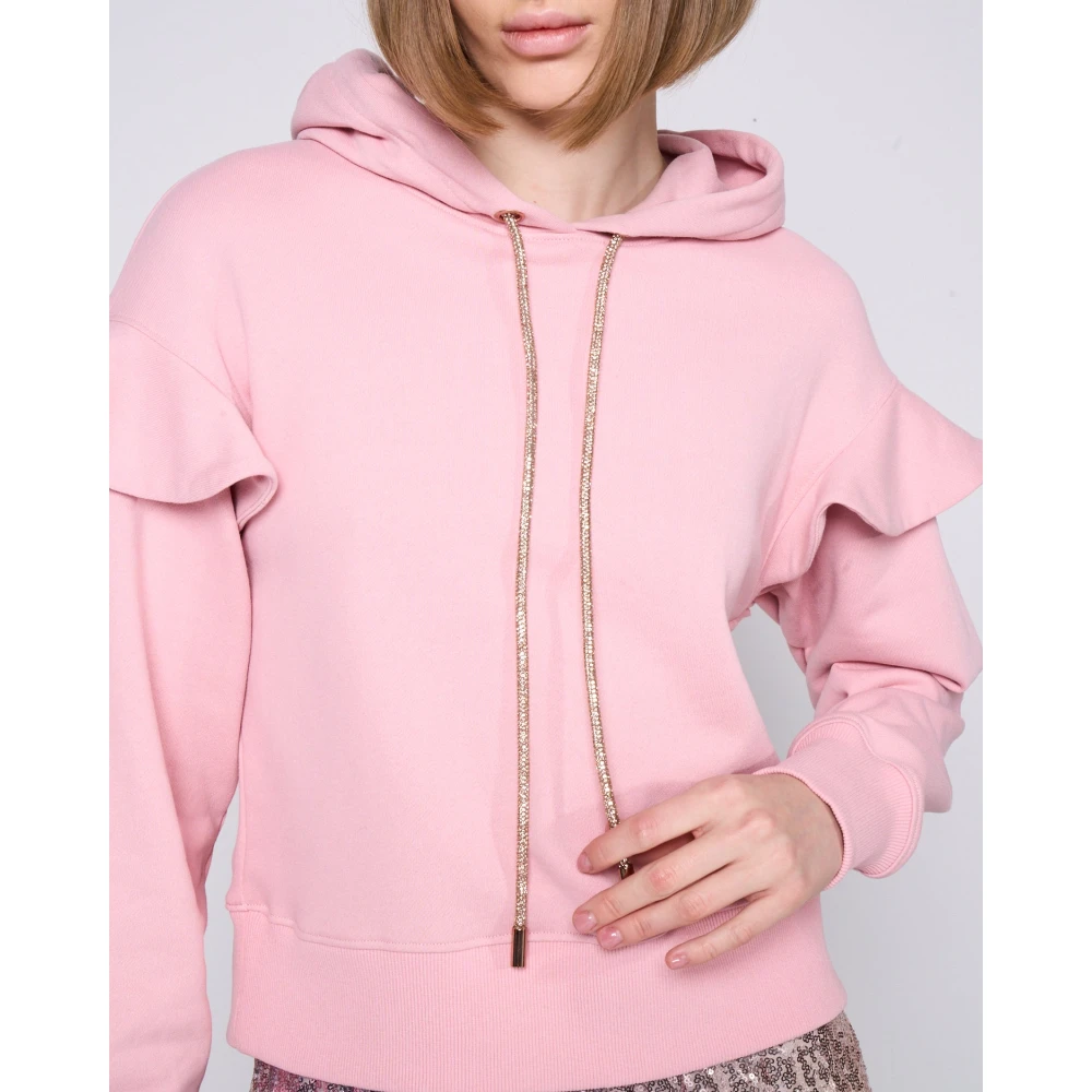 Silvian Heach Ruffle Hoodie Lange Mouw Overline Pink Dames