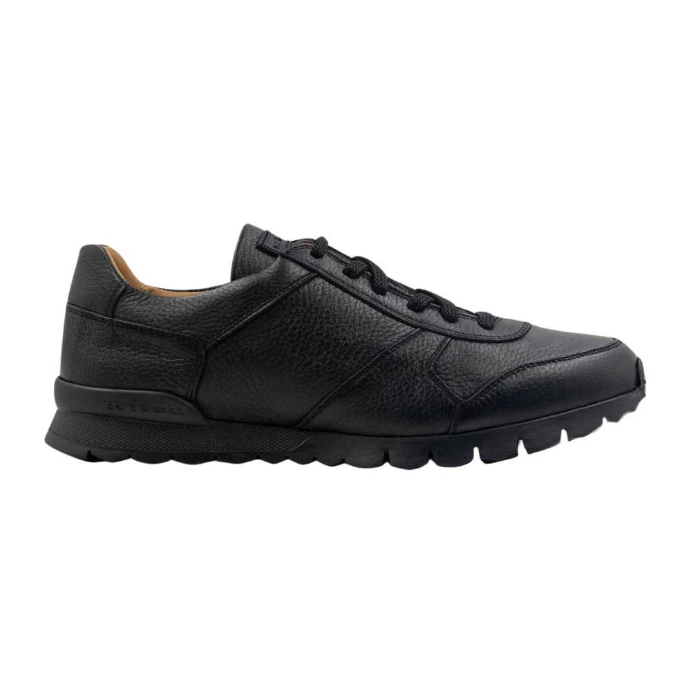 Kiton Leren Herten Shearling Bont Sneakers Heren Schoenen Zwart