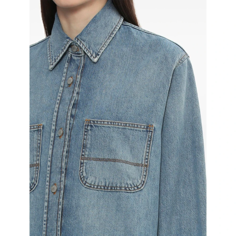 Haikure Blauw Washed Denim Jack met Drukknoopsluiting Blue Dames
