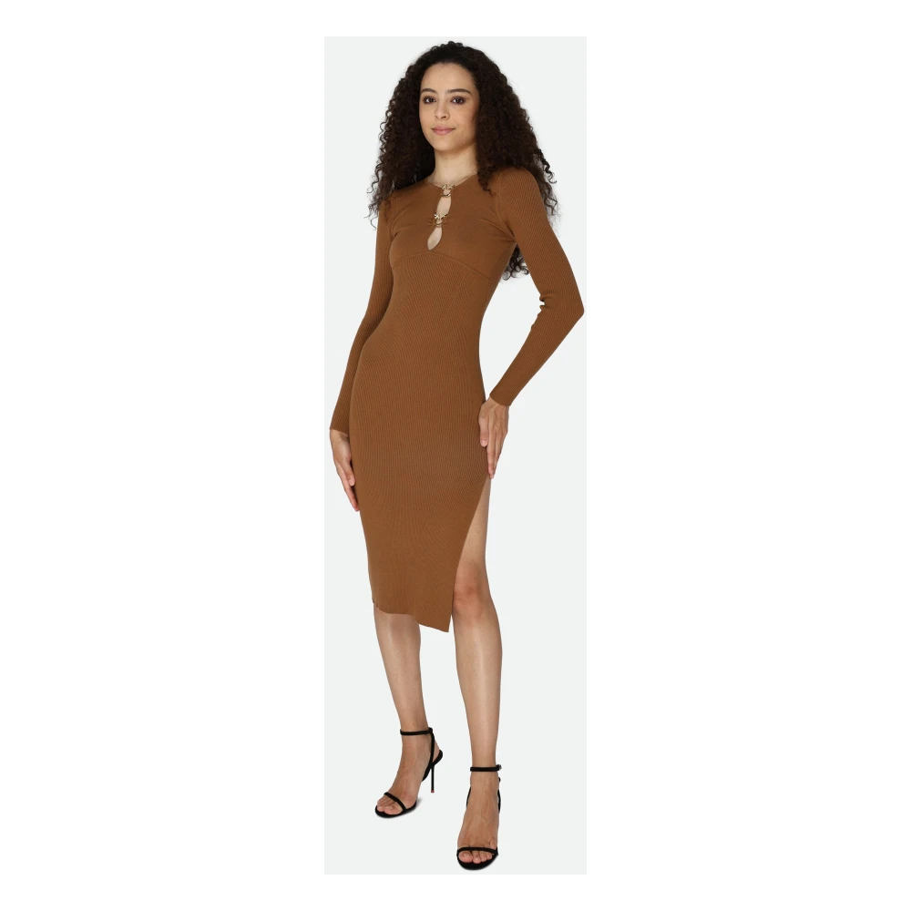 pinko Bruine Geribbelde Midi Jurk Brown Dames