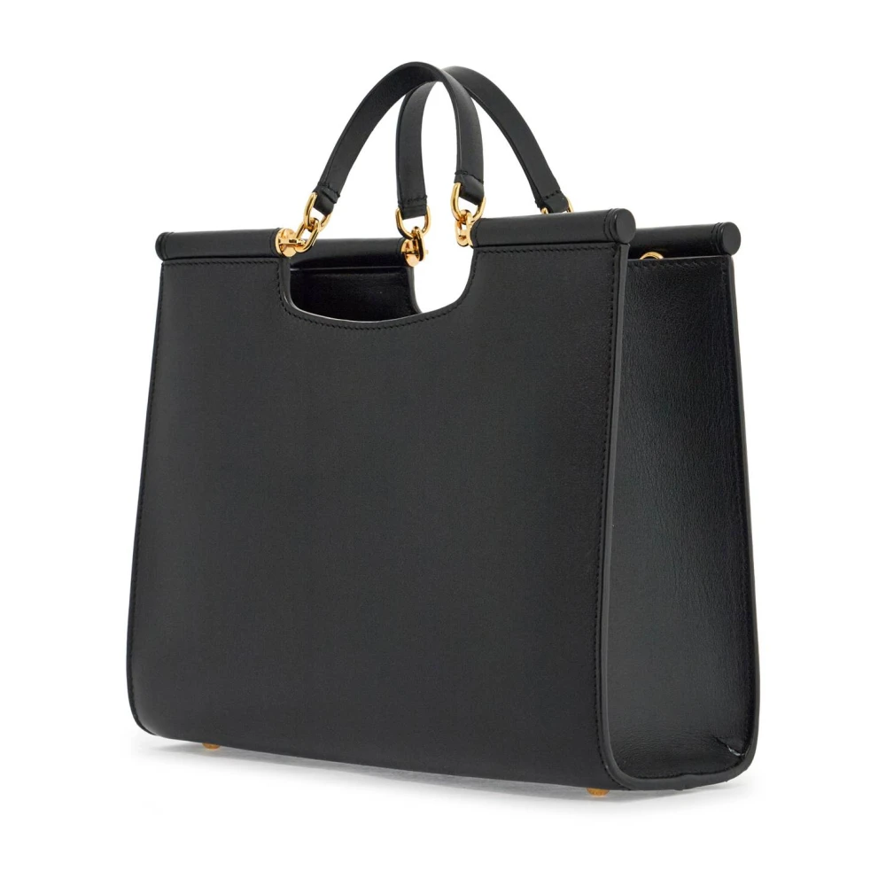 Dolce & Gabbana Zwarte kalfsleren tas met verstelbare riem Black Dames