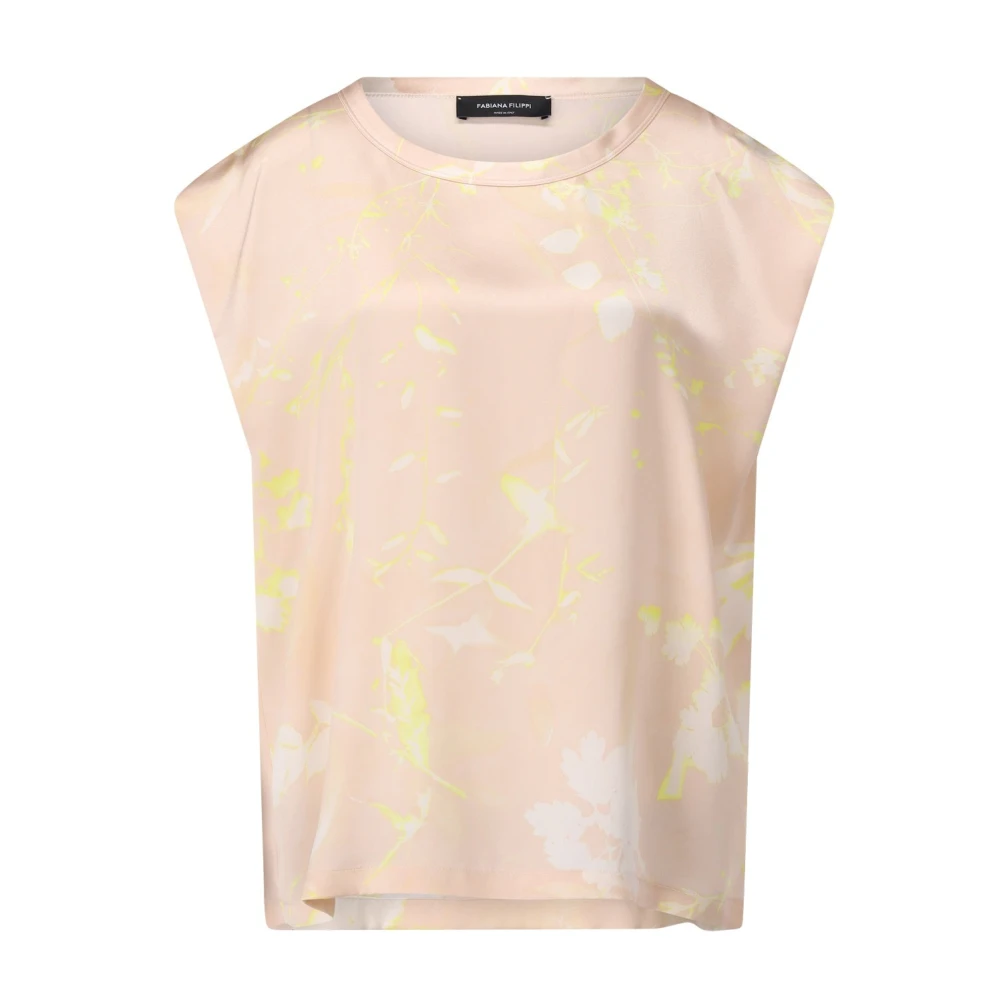 Fabiana Filippi Pink T-Shirts, Female, S, Silk Short Sleeve Blouse With Floral Pattern