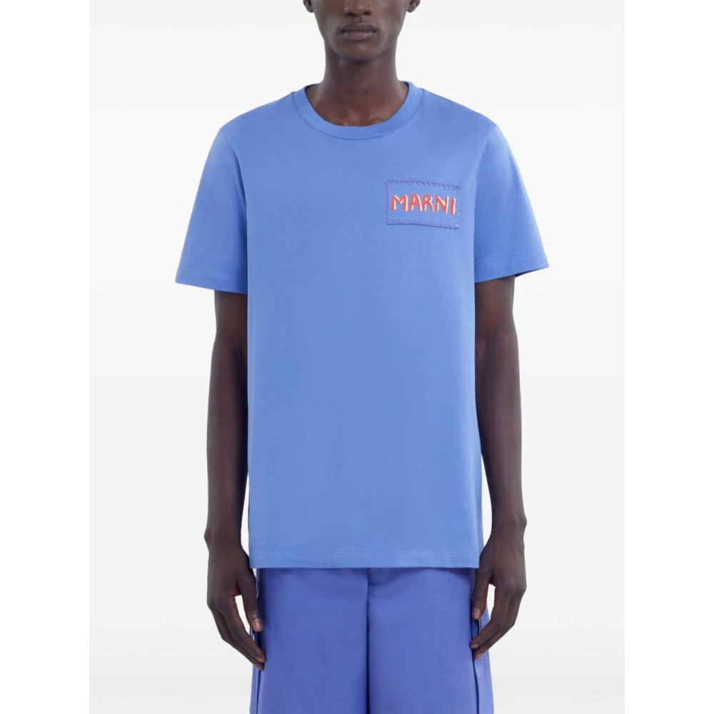 Marni Blauw Katoen Logo Patch T-shirt Blue Heren