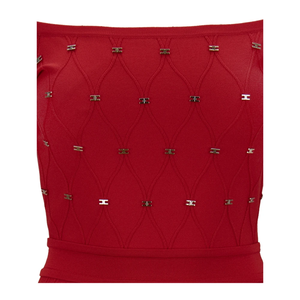 Elisabetta Franchi Vierkante Hals Korte Uitlopende Jurk Red Dames