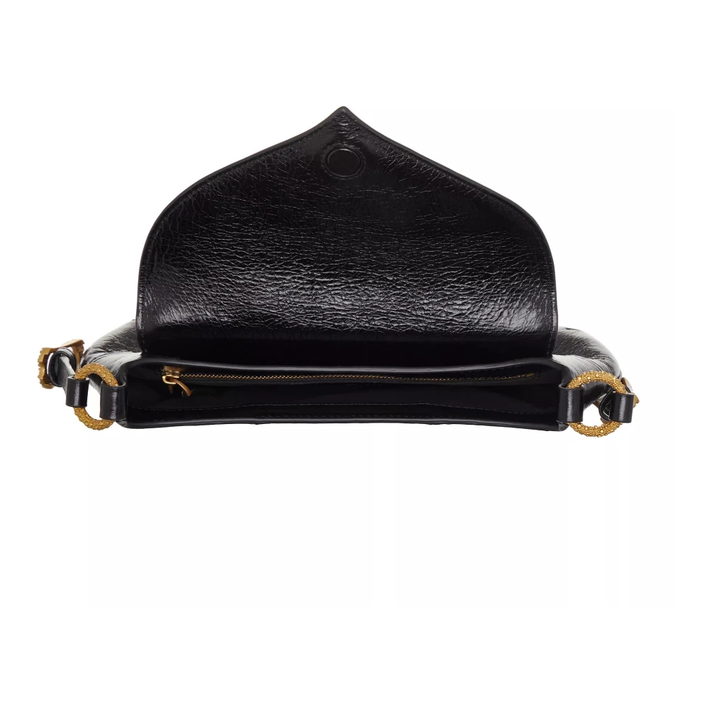 pinko Klassieke Schoudertas in Zwart Leer Black Dames