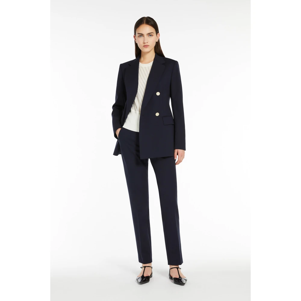 Max Mara Studio Blauwe Slim Fit Jersey Broek Blue Dames
