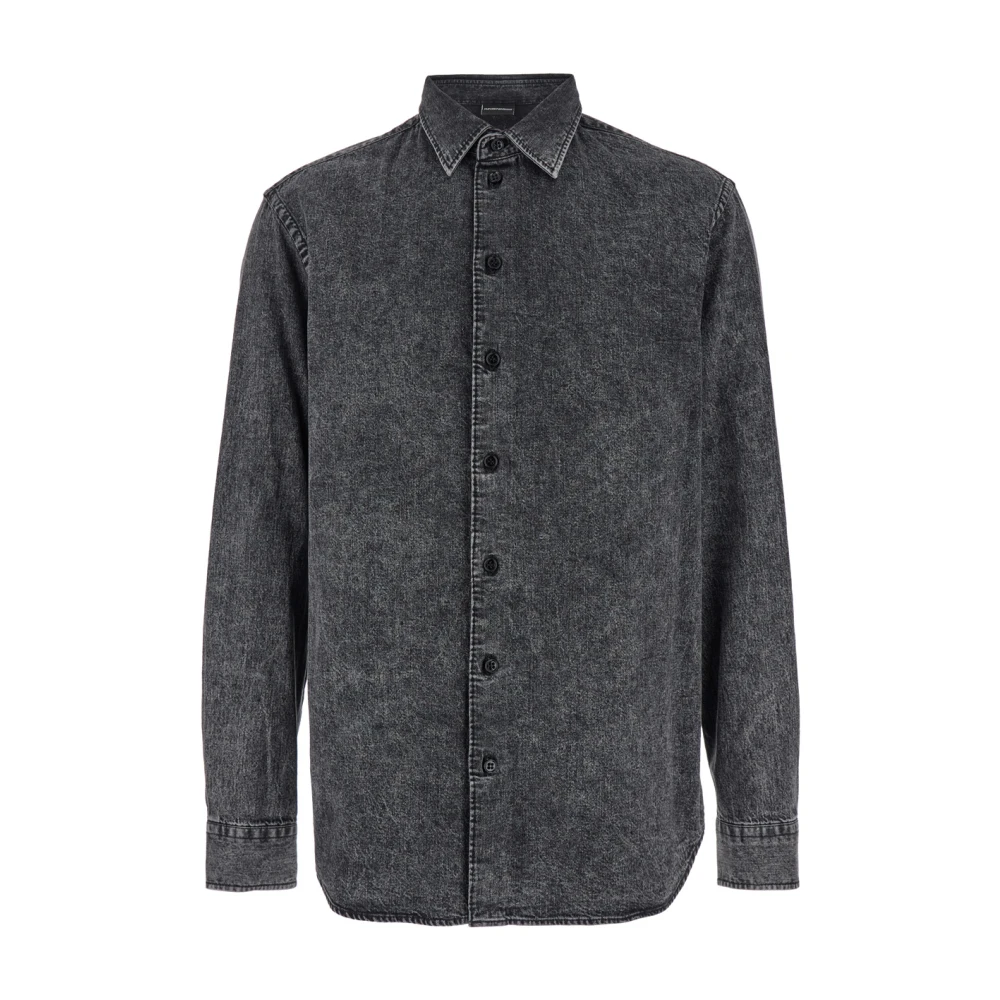 Emporio Armani Zwarte Denim Shirt met Tonal Knopen Black Heren