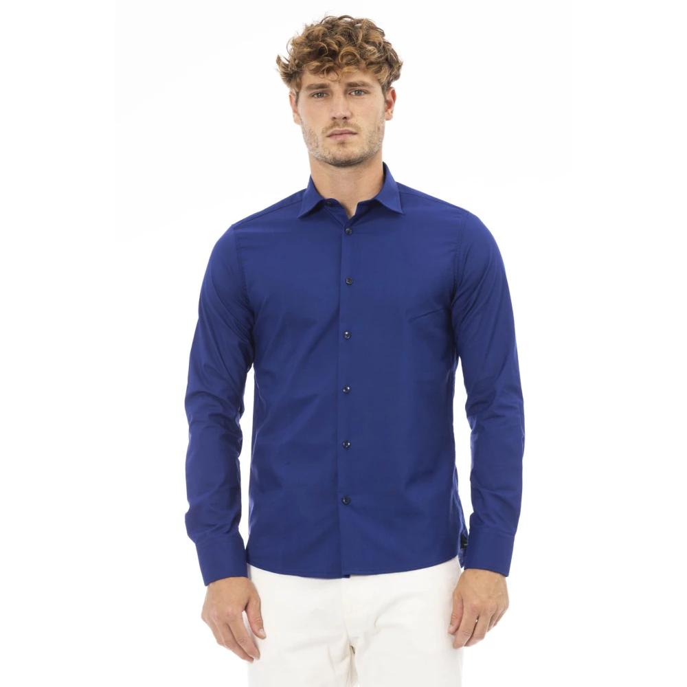 Baldinini Blauw polyester overhemd met Italiaanse kraag Blue Heren