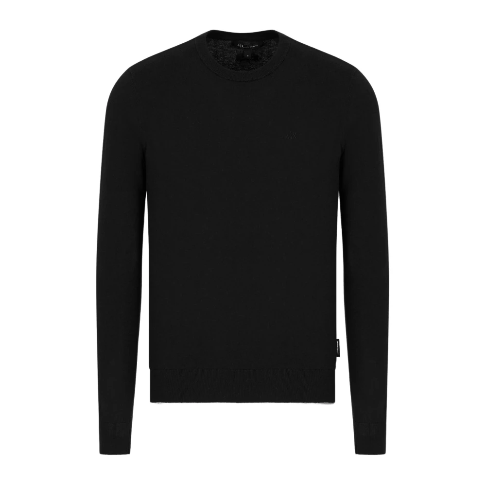 Armani Exchange Men's Black Round-Neck Knitwear, Xs, Jumpers For