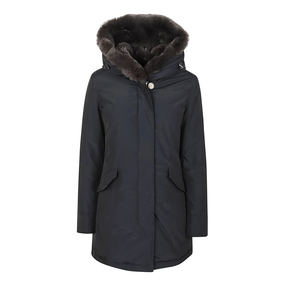 Woolrich Waterdichte katoenen parka met nepbont Blue Dames