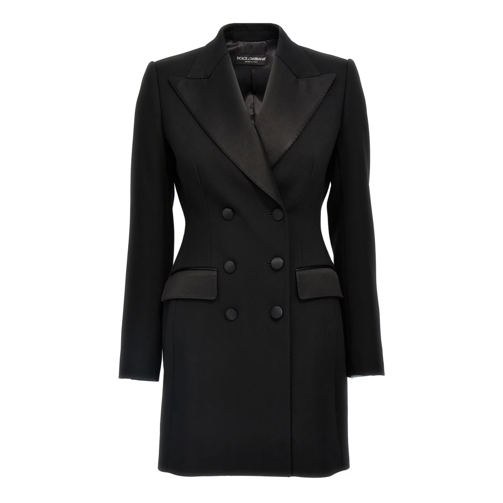 Dolce & Gabbana , Double-Breasted Coats, Female, Black, Xs, Long Double-Breasted Tuxedo Jacket