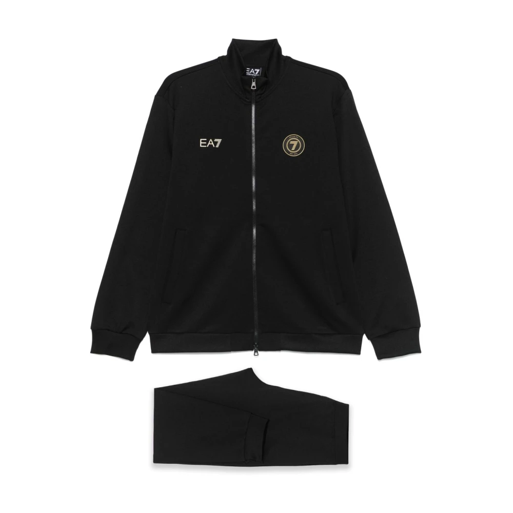 Emporio Armani Ea7 Men's Black Zip Jumper With Ribbed Ankles Small