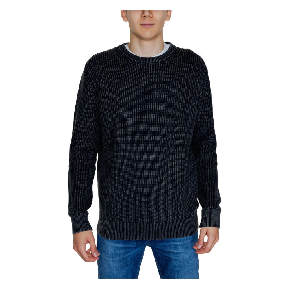 Guess Geribbelde katoenen trui herfst winter collectie Black Heren